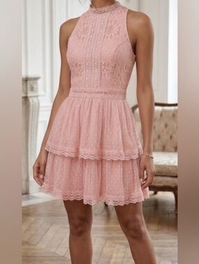 Disney Beauty And The Beast Blush Pink Lace Tiered Dress